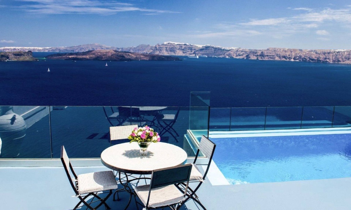 Akrotiri Apartment | Virethra Suite, Divine Sea and Caldera Views, Furnished Terrace, Indoor.