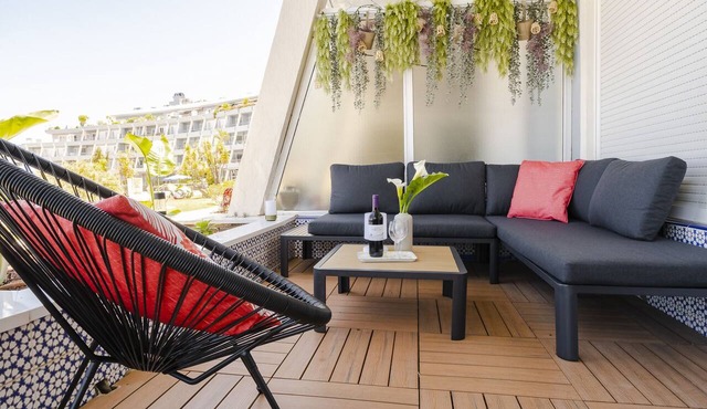 Luxury apartment with pool and panoramic views.