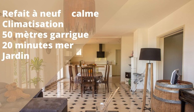 Maison garrigue calme, confort, terrasse, exposition sud avec ombre, jardin