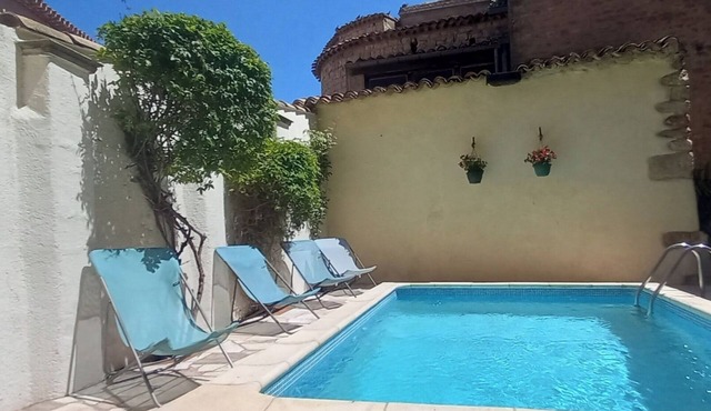 Spacious 18th century village house + courtyard with pool, plus games room.